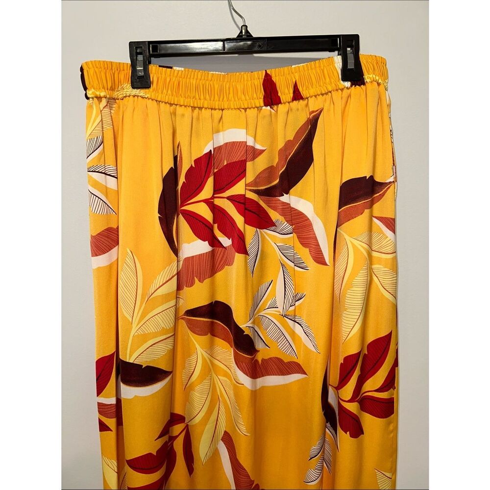 Worthington L Gold Red Tropical Rain Satin Drawstring Pull on Pocket Maxi Skirt - Picture 7 of 10